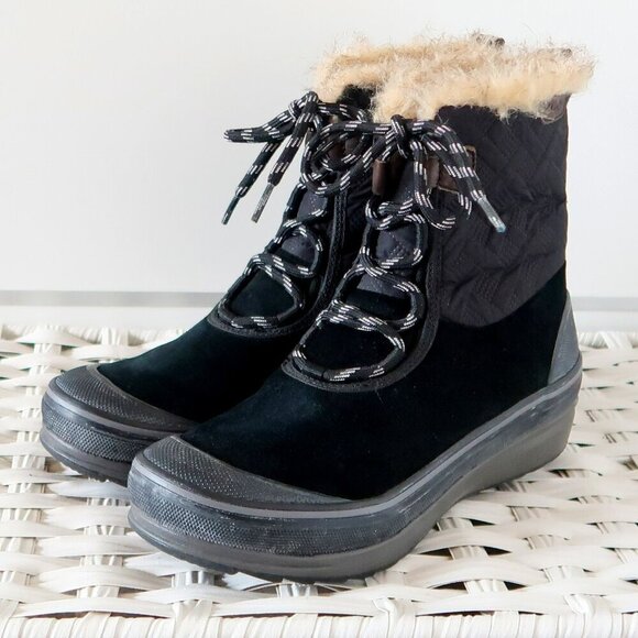 Clarks Suede Leather Nylon Rubber Fur Waterproof Lace-up Winter Rain Boots 7.5 - Picture 2 of 16